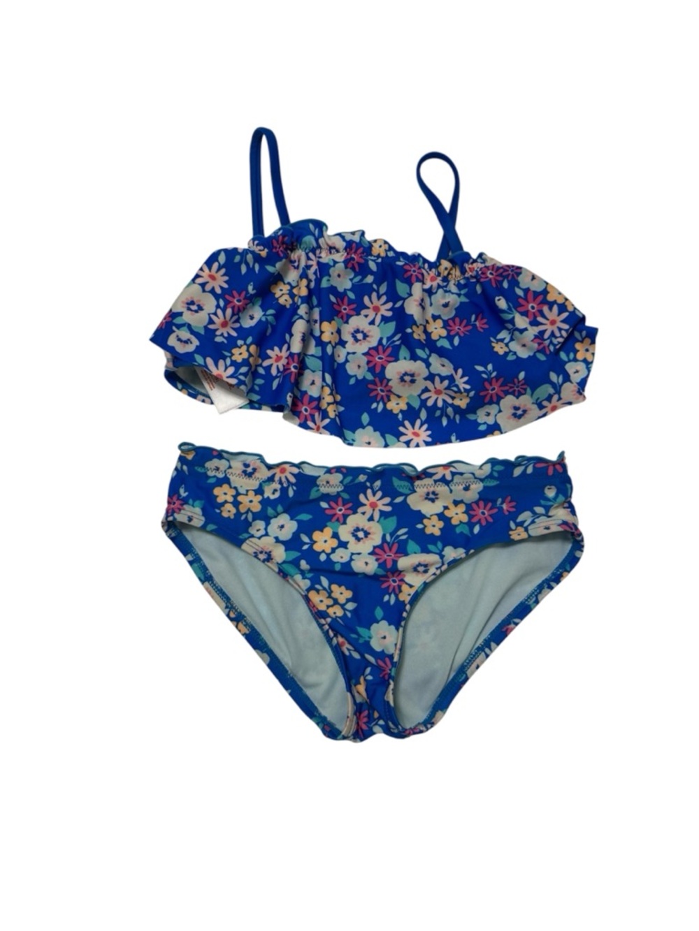 Cat & Jack Royal Blue Floral Ruffle Bikini Girls Size 8 Medium